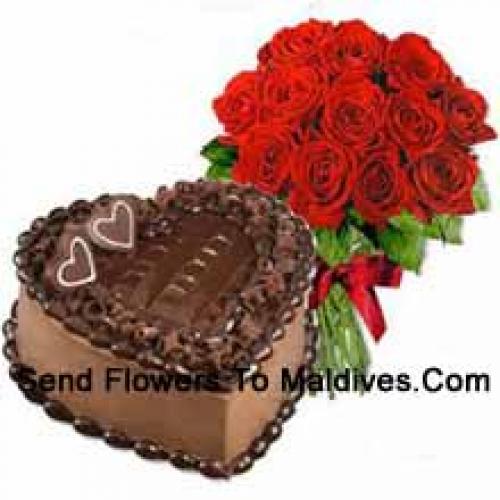 1 Kg Chocolate Cake with 12 Red Roses