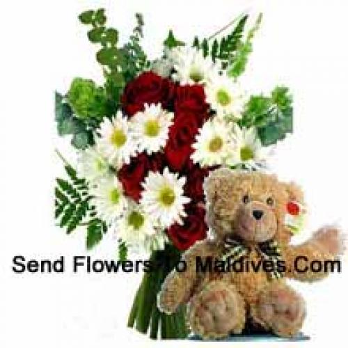 Roses and Gerberas with 12 Inch Teddy