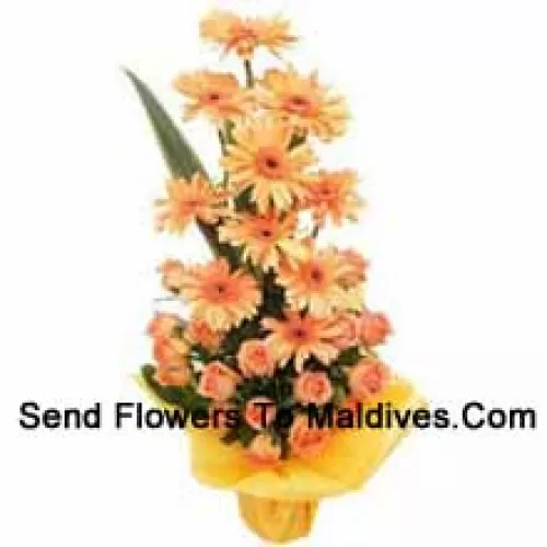 Basket Of Orange Gerberas and Orange Roses