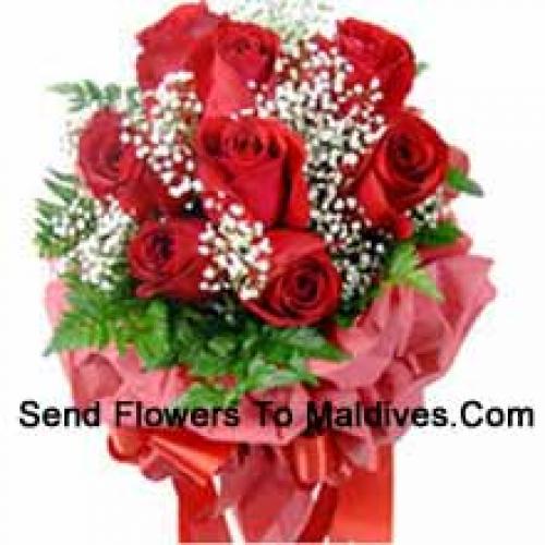 10 Wrapped Red Roses