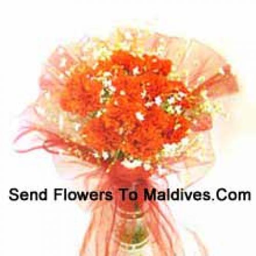 12 Orange Carnations in Vase