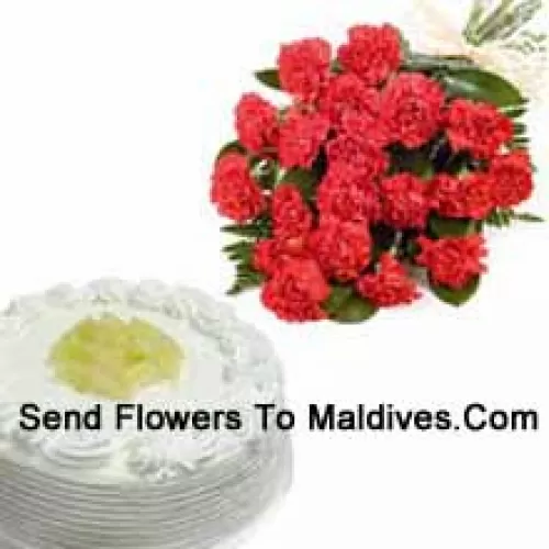 Bunch Of 12 Carnations With 1 Kg Pineapple Cake