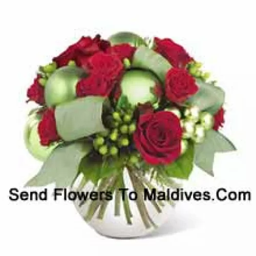 This new holiday bouquet combines festive red roses, spray roses and more with bright green ornaments and seasonal accents for a classic look with a contemporary new twist!? (Please Note That We Reserve The Right To Substitute Any Product With A Suitable Product Of Equal Value In Case Of Non-Availability Of A Certain Product)